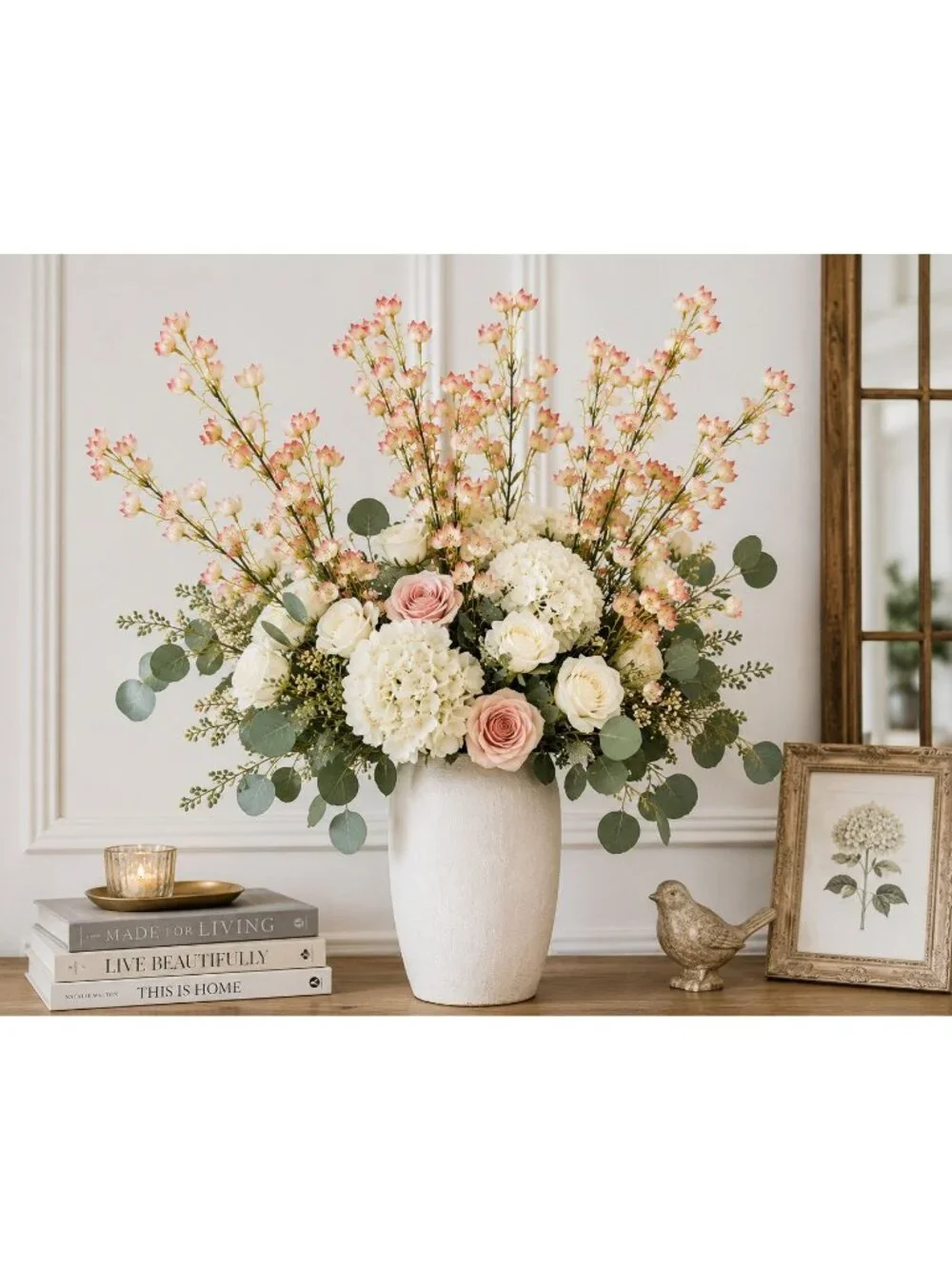 Artificial Dogwood Style Flower Stems Set of 2 Blush Pink White Faux Floral